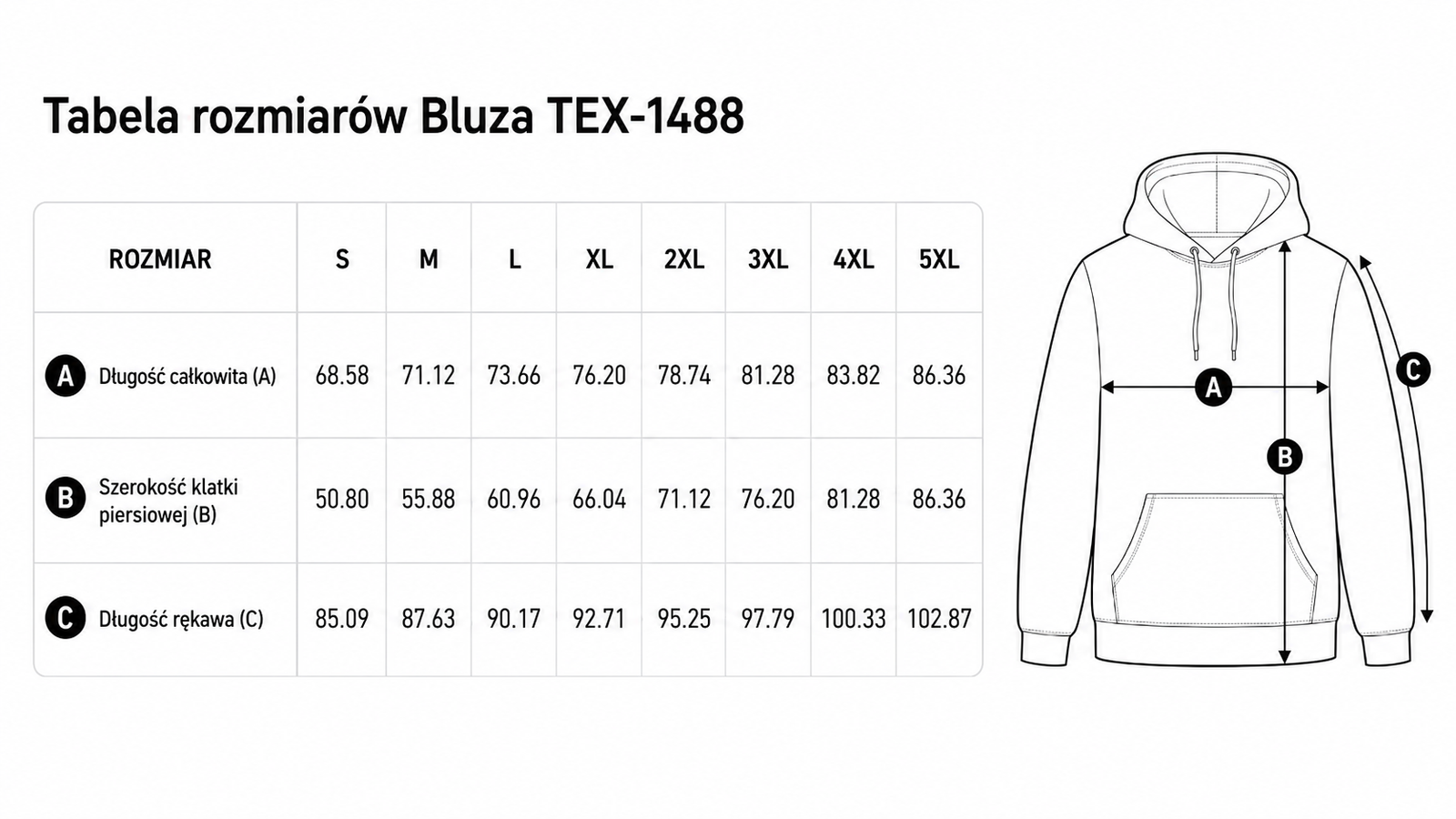 Tabela rozmiarów: Bluza