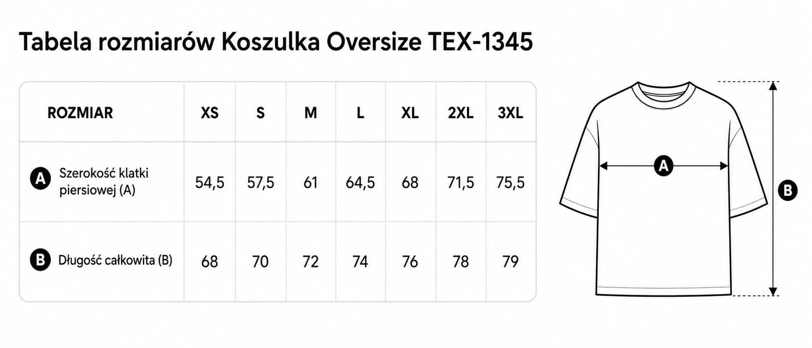 Tabela rozmiarów: Koszulka oversize