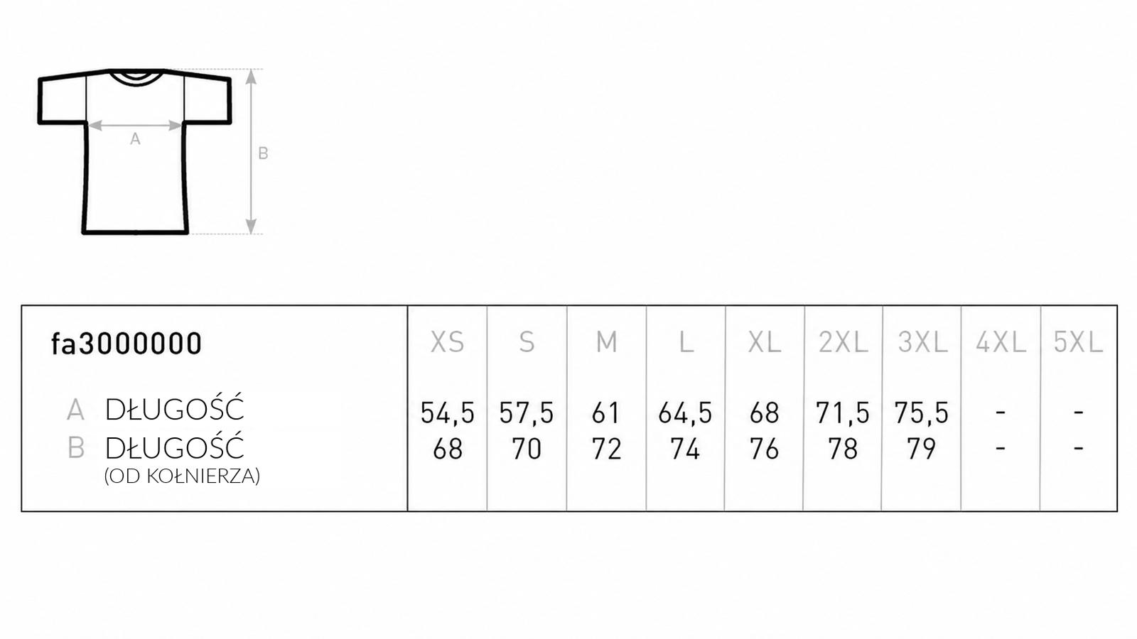 Tabela rozmiarów: Koszulka oversize