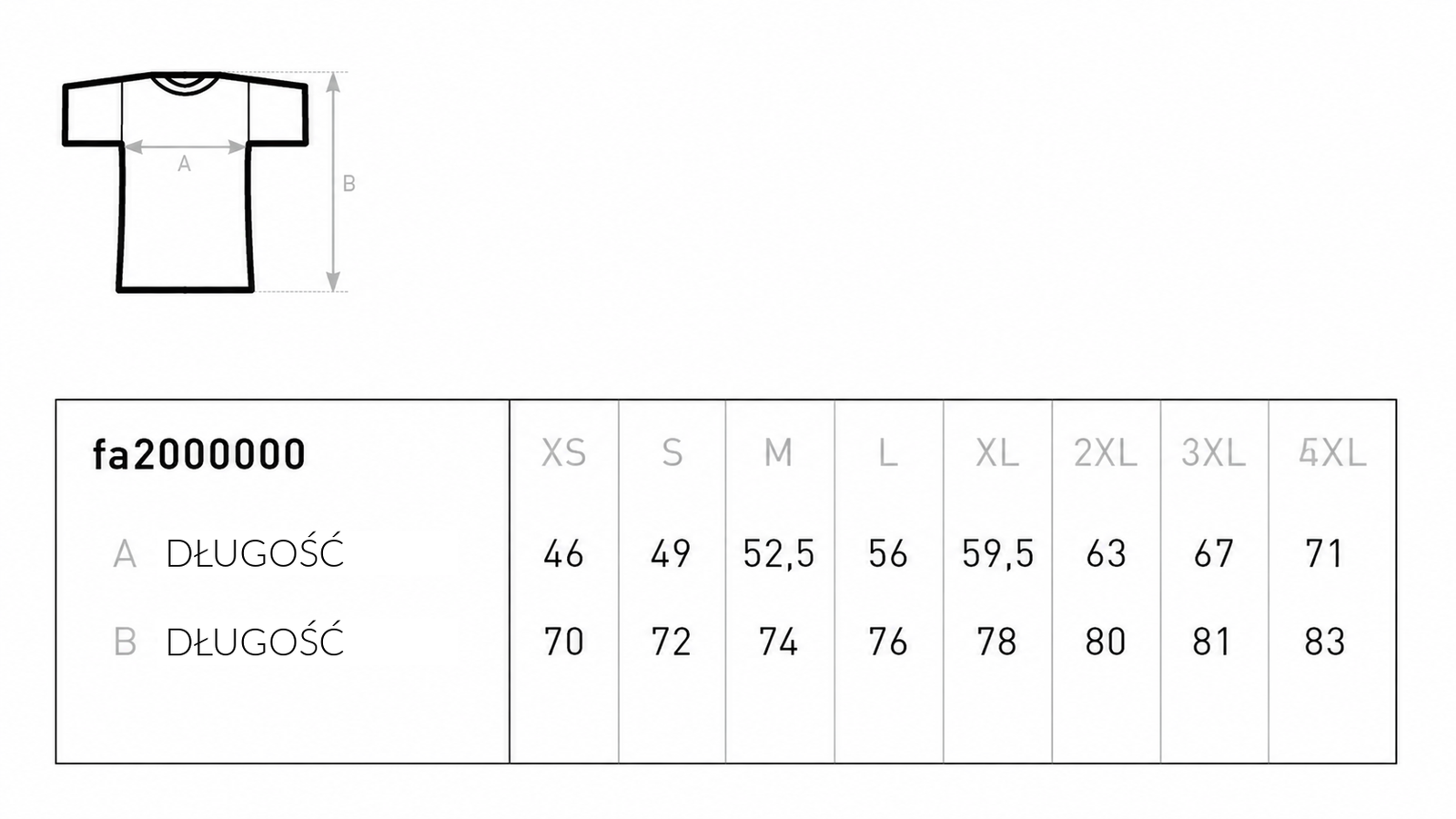 Tabela rozmiarów: Koszulka premium